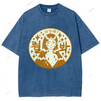 Unisex Japanese Comic Character Printed Washed Tee