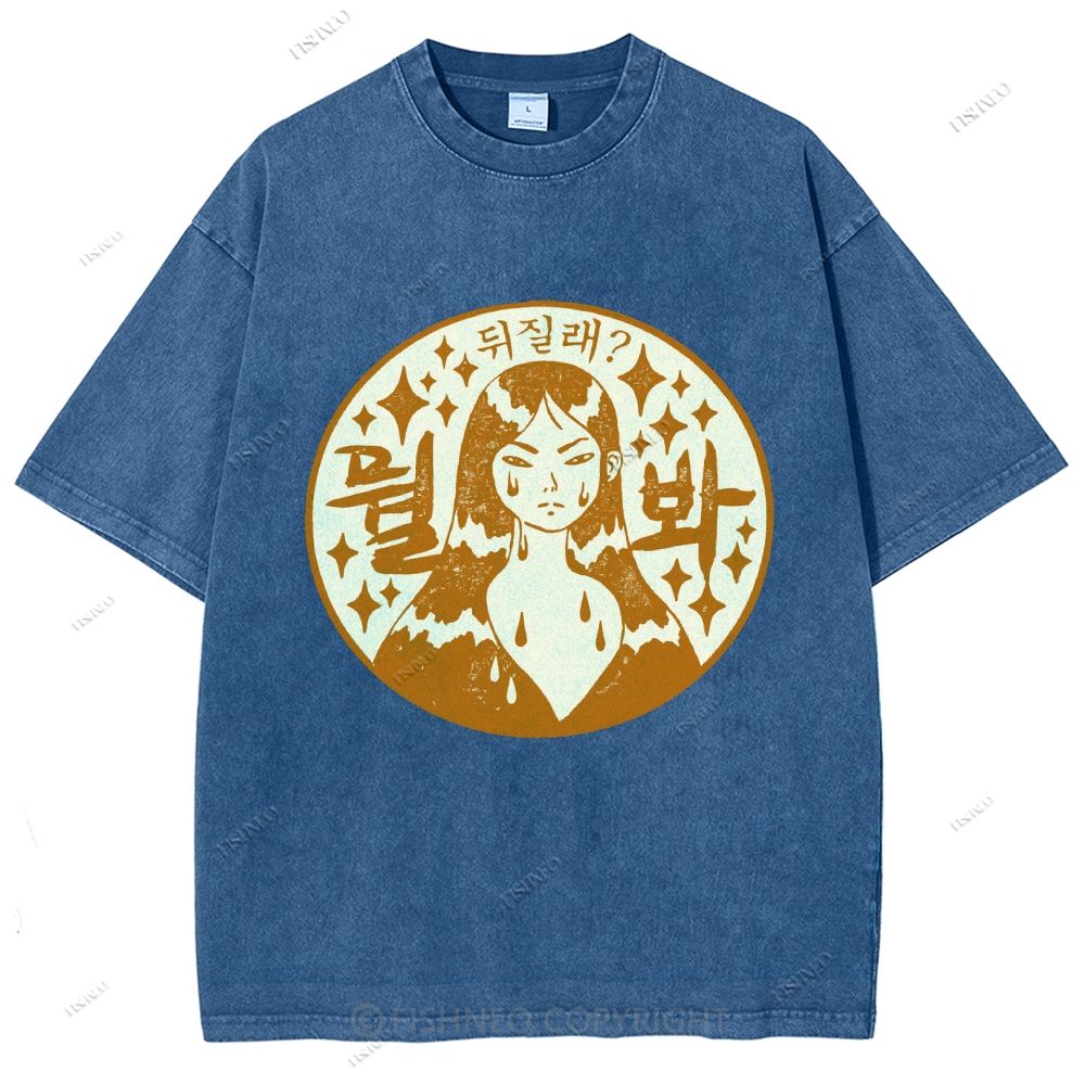 Unisex Japanese Comic Character Printed Washed Tee