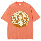 Unisex Japanese Comic Character Printed Washed Tee