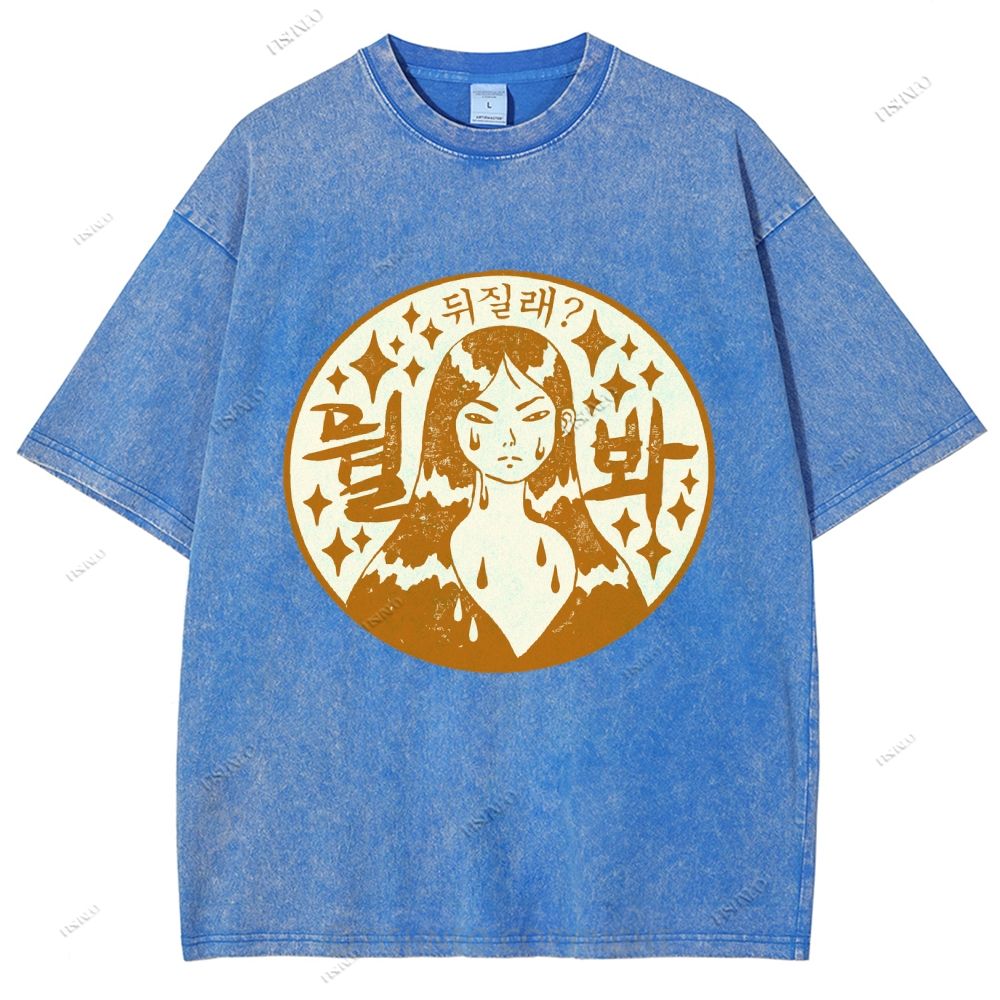 Unisex Japanese Comic Character Printed Washed Tee