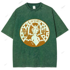 Unisex Japanese Comic Character Printed Washed Tee