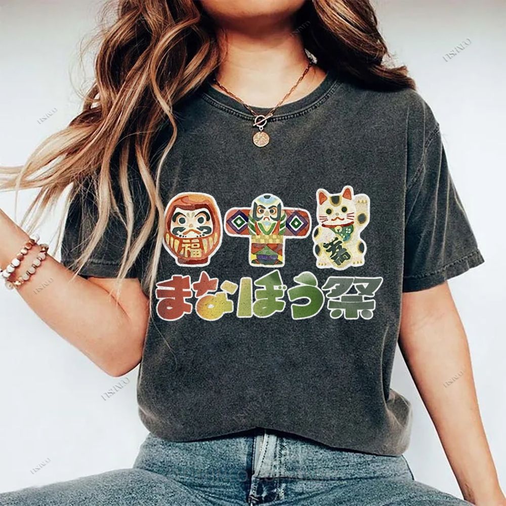 Unisex Japanese Graffiti Printed Washed Tee