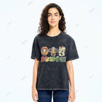 Unisex Japanese Graffiti Printed Washed Tee