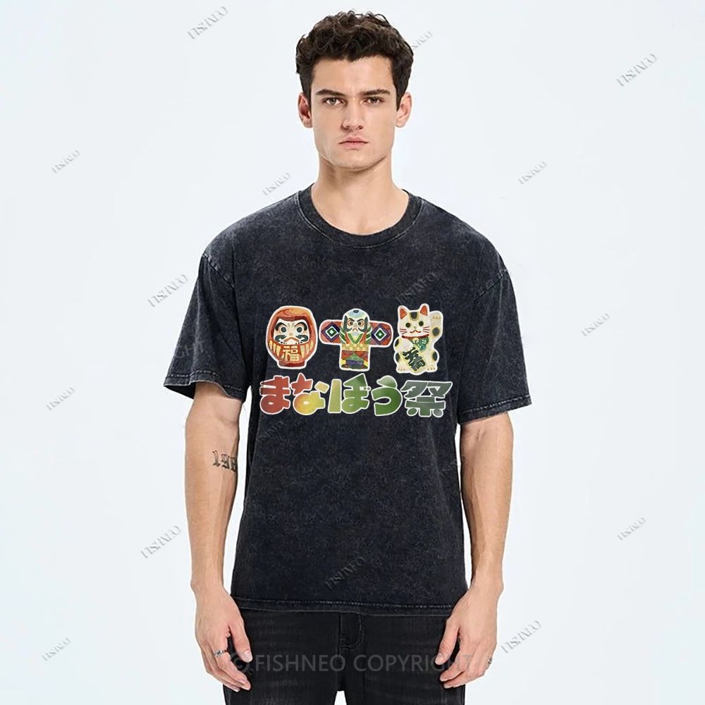 Unisex Japanese Graffiti Printed Washed Tee