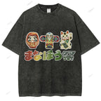 Unisex Japanese Graffiti Printed Washed Tee