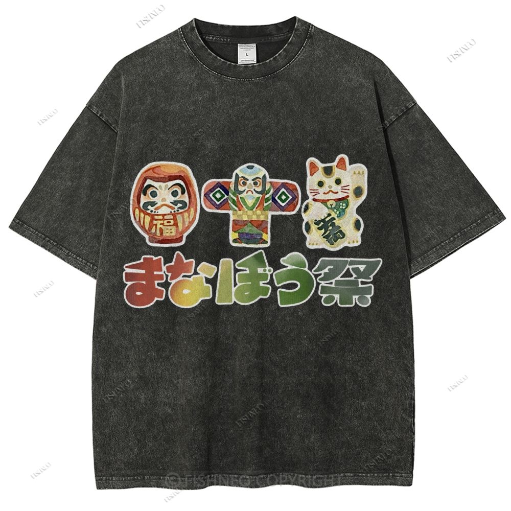 Unisex Japanese Graffiti Printed Washed Tee