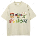 Unisex Japanese Graffiti Printed Washed Tee