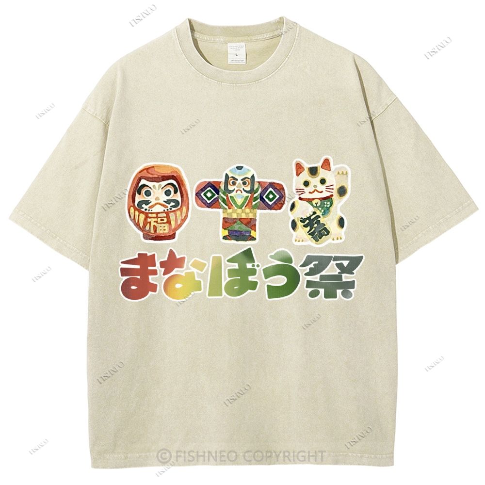 Unisex Japanese Graffiti Printed Washed Tee