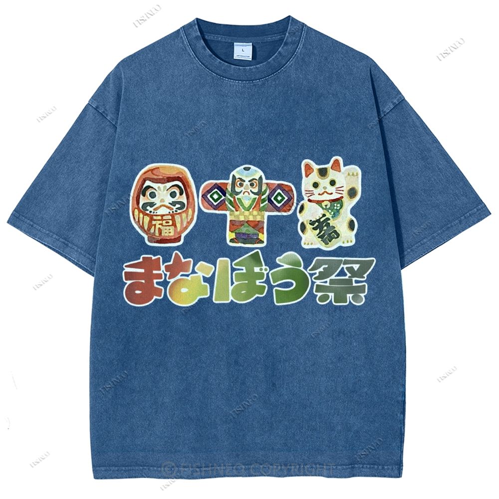 Unisex Japanese Graffiti Printed Washed Tee