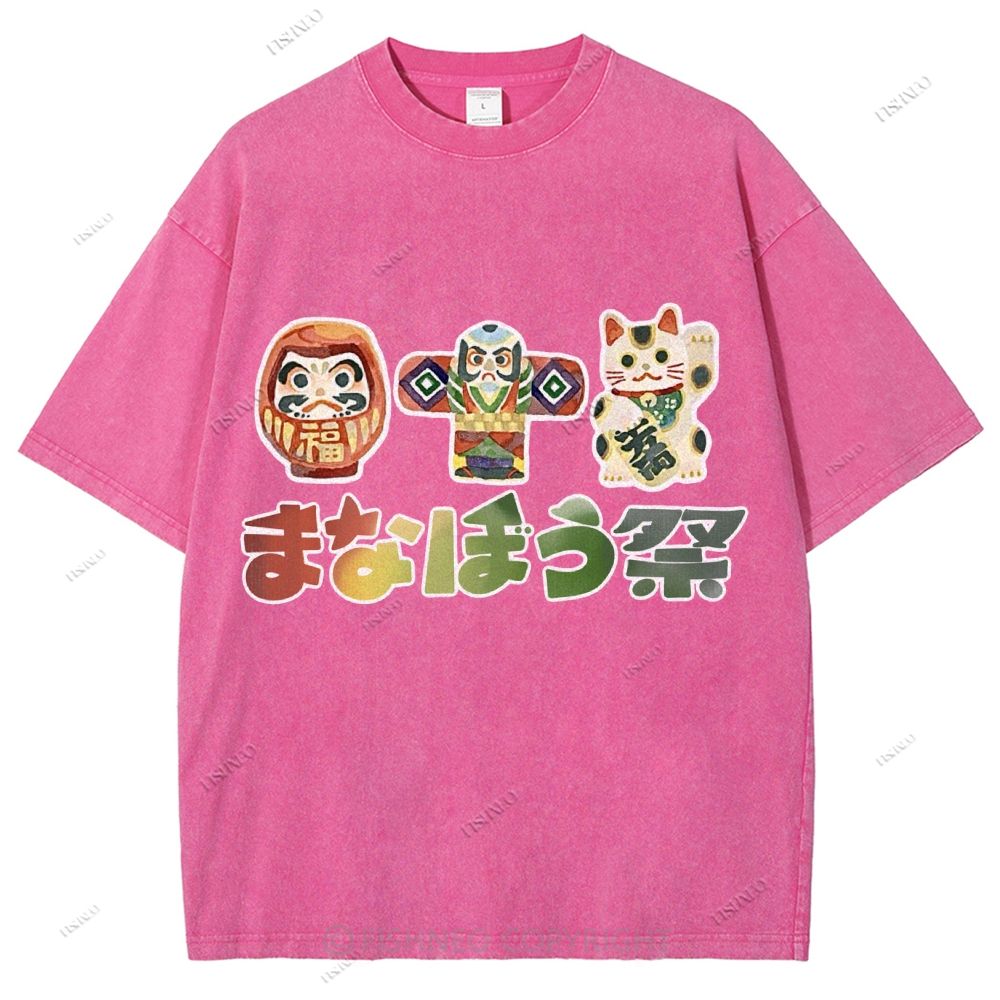 Unisex Japanese Graffiti Printed Washed Tee