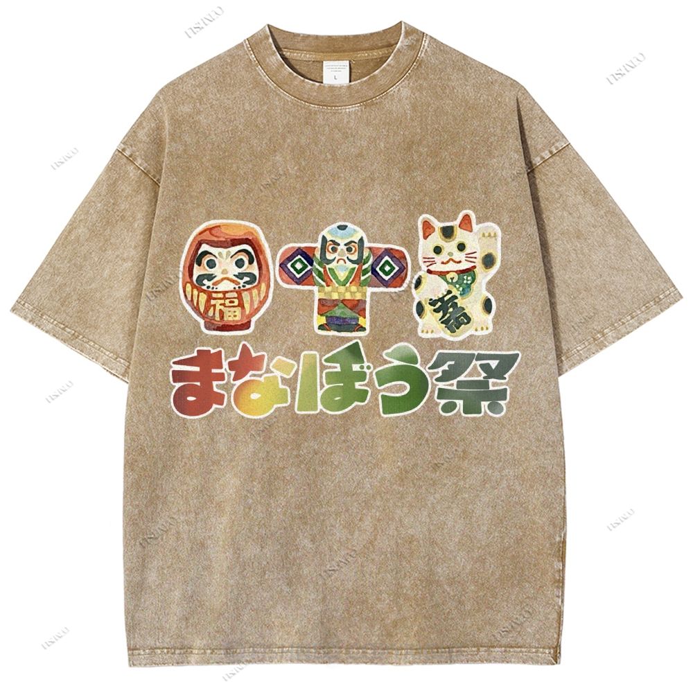 Unisex Japanese Graffiti Printed Washed Tee
