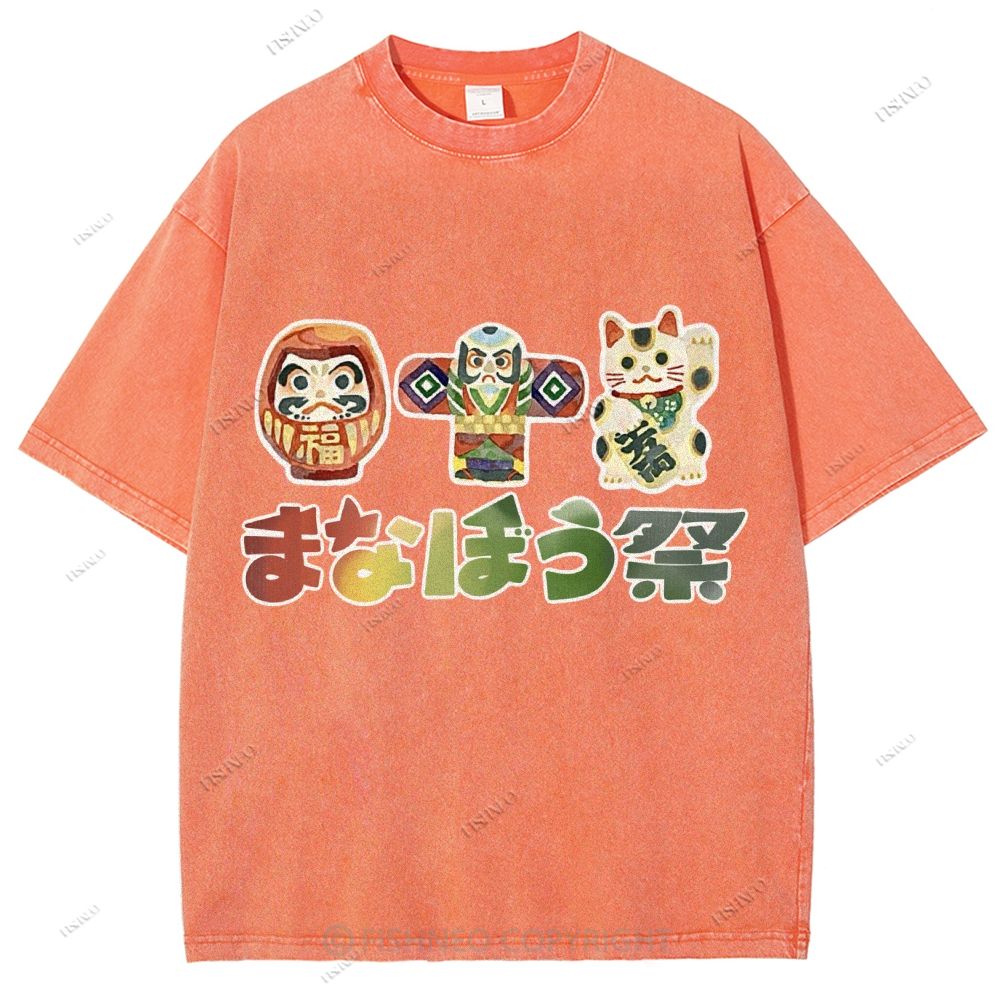 Unisex Japanese Graffiti Printed Washed Tee