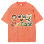 Unisex Japanese Graffiti Printed Washed Tee