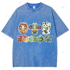 Unisex Japanese Graffiti Printed Washed Tee