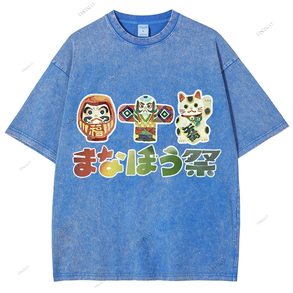 Unisex Japanese Graffiti Printed Washed Tee