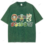 Unisex Japanese Graffiti Printed Washed Tee