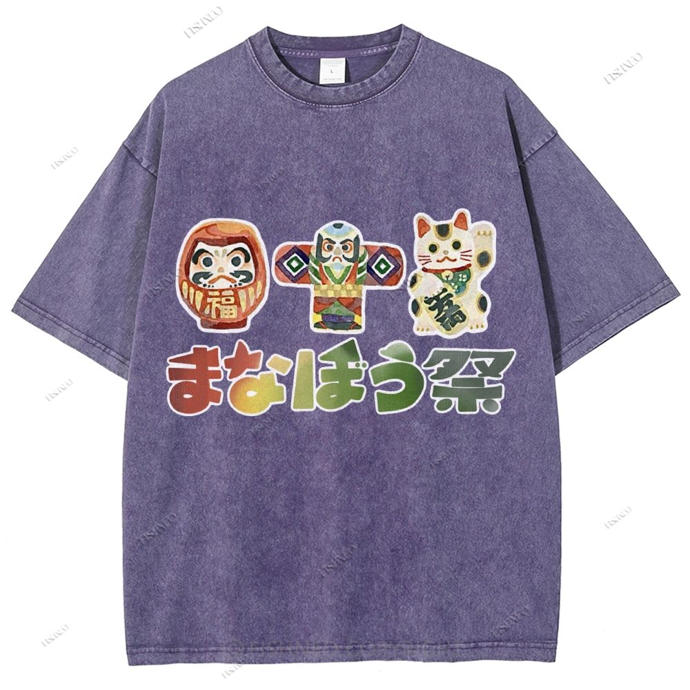 Unisex Japanese Graffiti Printed Washed Tee