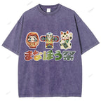 Unisex Japanese Graffiti Printed Washed Tee