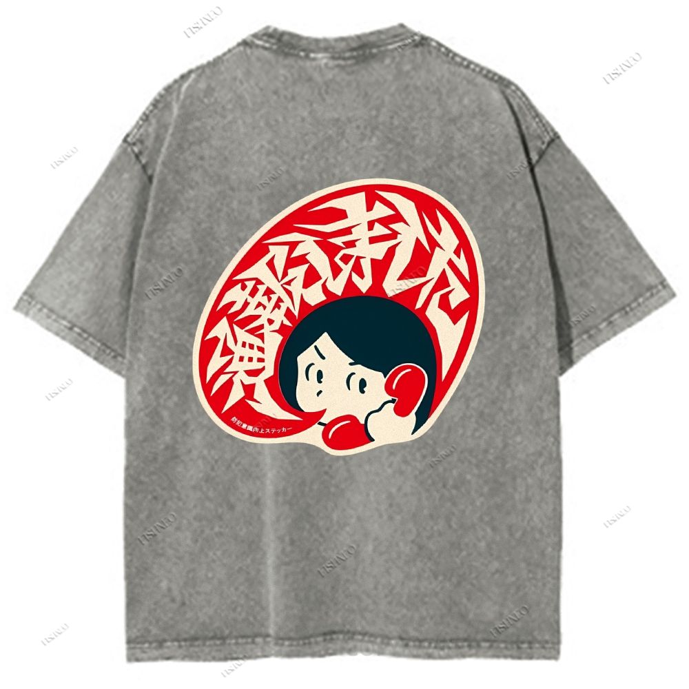 Unisex Japanese Graffiti Printed Design Back Washed Tee