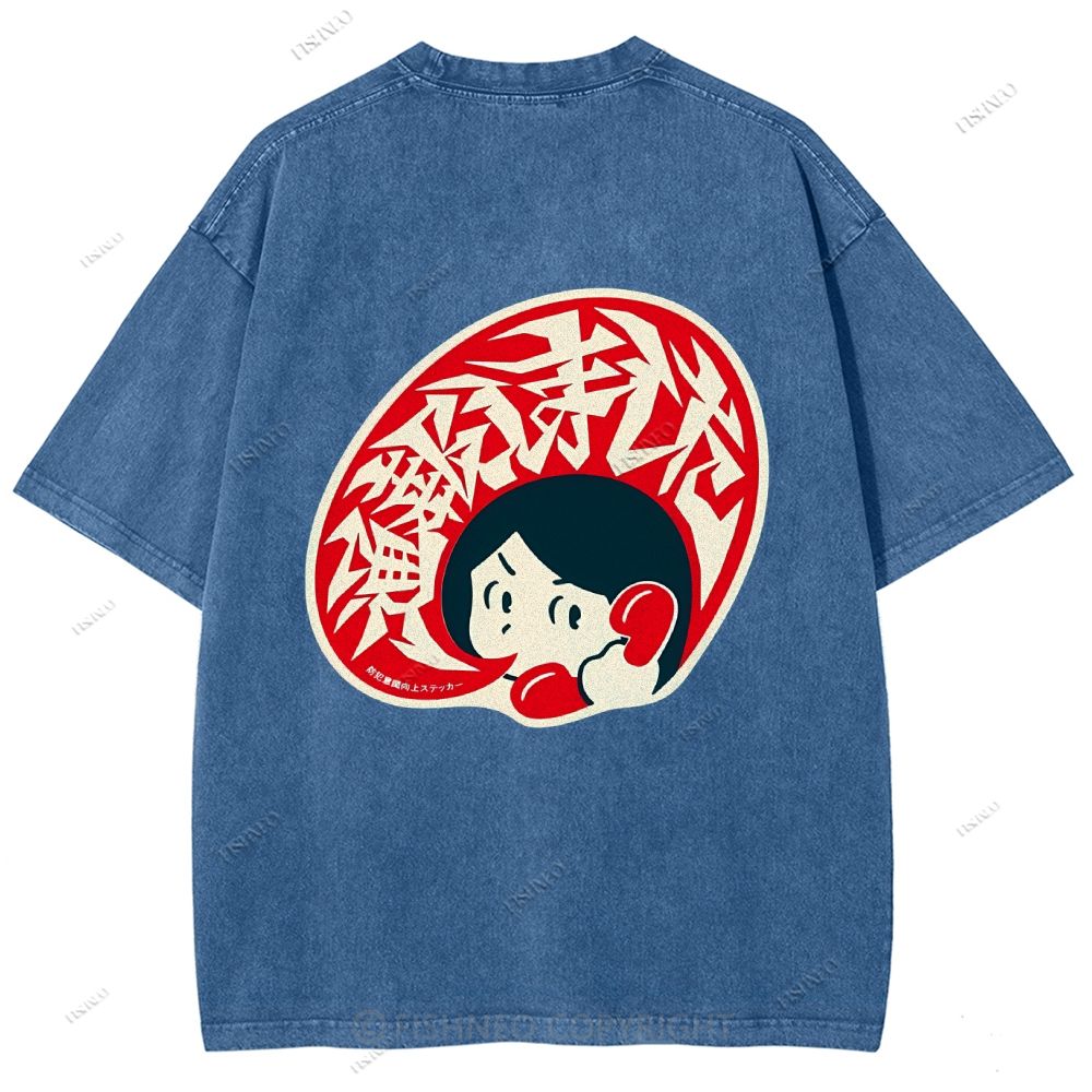 Unisex Japanese Graffiti Printed Design Back Washed Tee