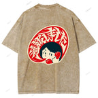 Unisex Japanese Graffiti Printed Design Back Washed Tee