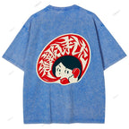 Unisex Japanese Graffiti Printed Design Back Washed Tee