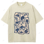 Unisex Japanese Fish Graffiti Printed Washed Tee