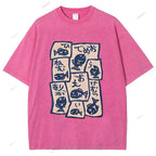Unisex Japanese Fish Graffiti Printed Washed Tee
