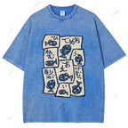 Unisex Japanese Fish Graffiti Printed Washed Tee