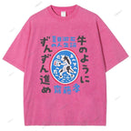 Unisex Japanese Graffiti Printed Washed Tee