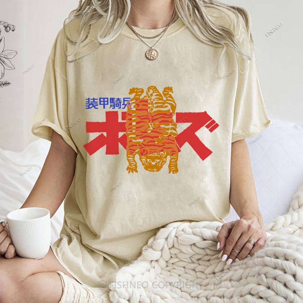 Unisex Japanese Graffiti Printed Washed Tee