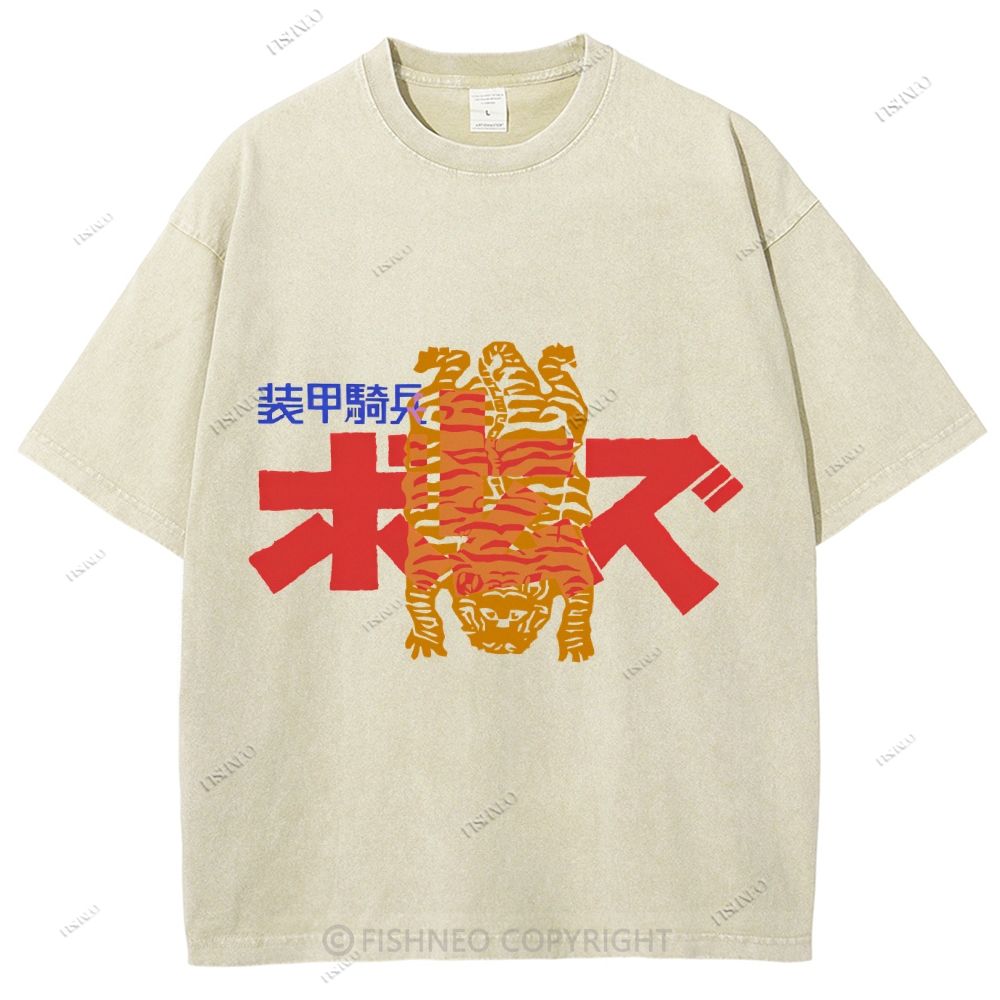 Unisex Japanese Graffiti Printed Washed Tee