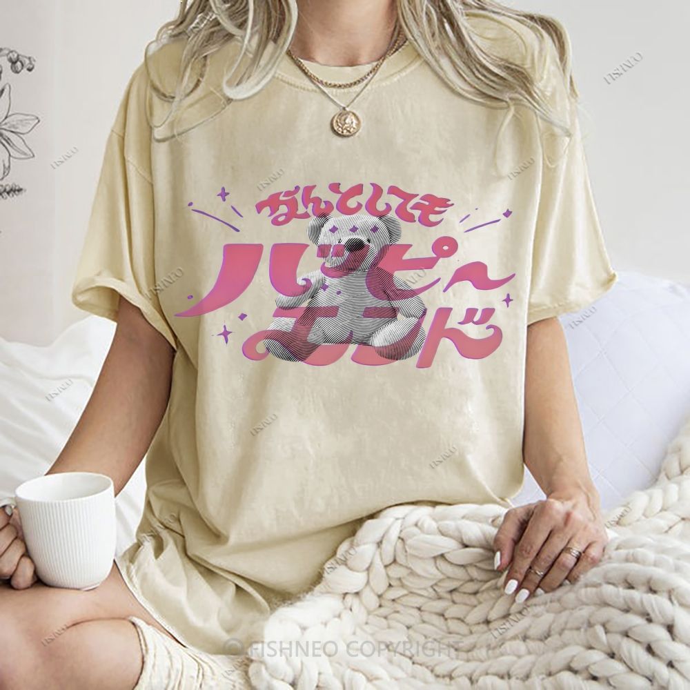 Unisex Japanese Bear Printed Washed Tee