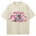 Unisex Japanese Bear Printed Washed Tee