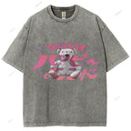 Unisex Japanese Bear Printed Washed Tee