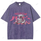 Unisex Japanese Bear Printed Washed Tee