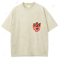 Unisex Lion Dance Graffiti Printed Design Back Washed Tee