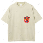 Unisex Lion Dance Graffiti Printed Design Back Washed Tee