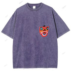 Unisex Lion Dance Graffiti Printed Design Back Washed Tee
