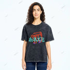 Unisex Japanese Cat Graffiti Printed Washed Tee