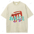 Unisex Japanese Cat Graffiti Printed Washed Tee