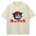 Unisex Japanese Cat Graffiti Printed Washed Tee