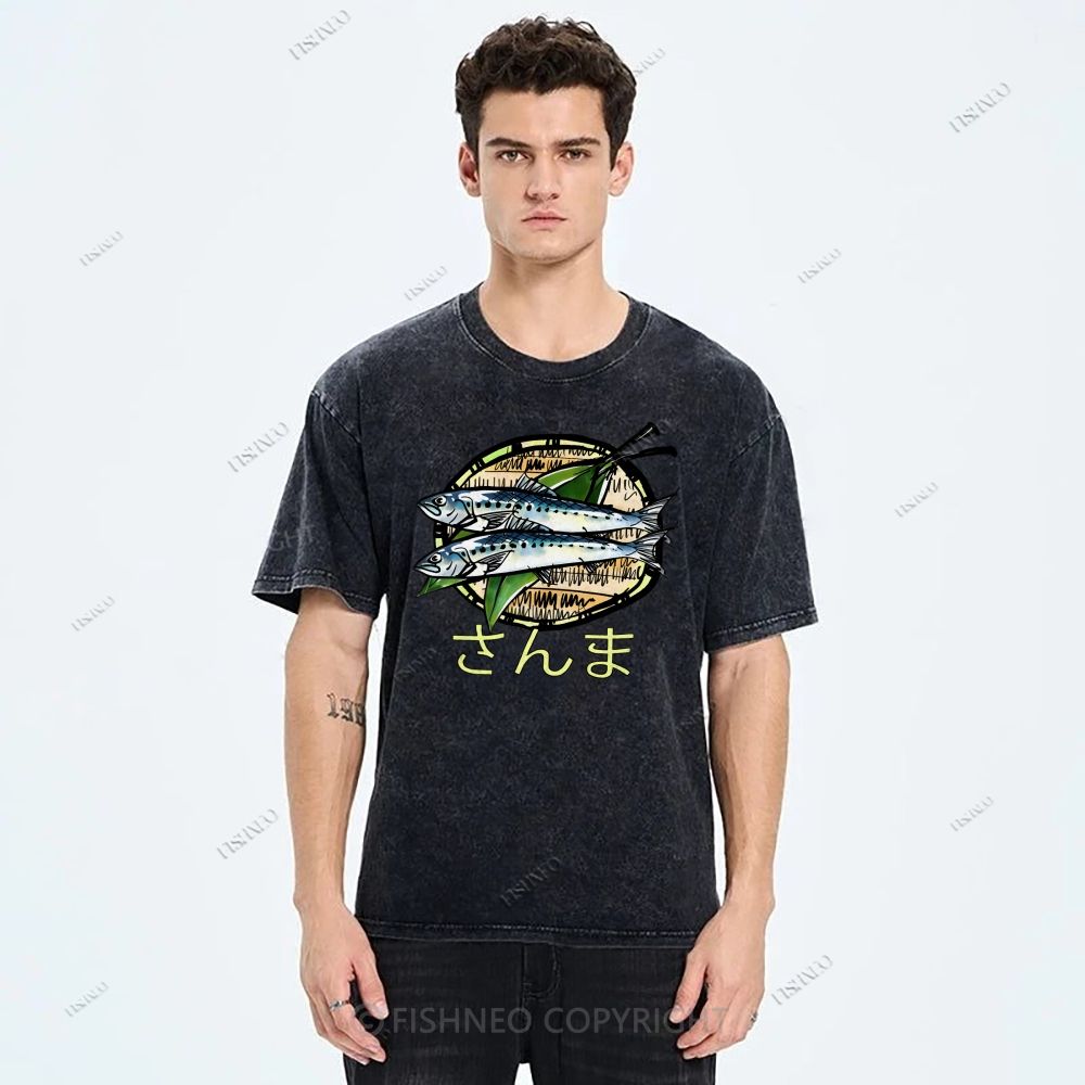 Unisex Saury Printed Washed Tee
