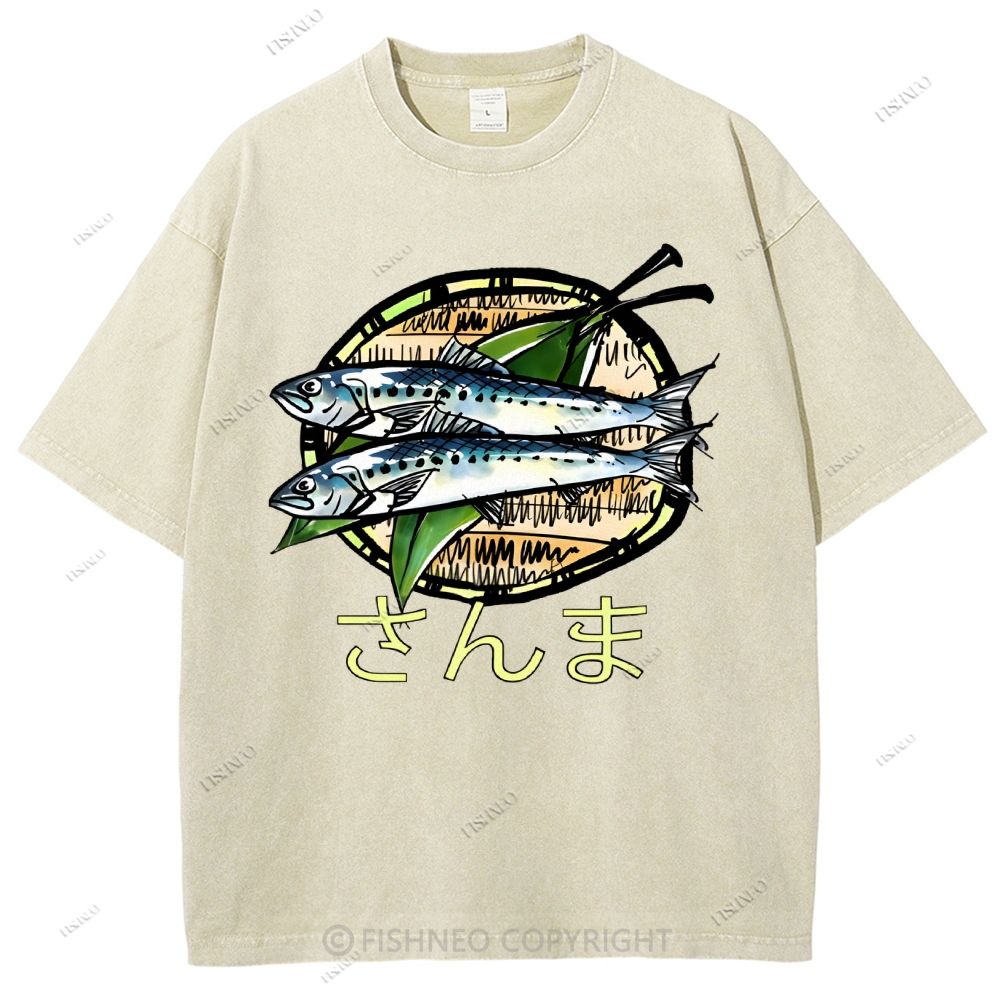 Unisex Saury Printed Washed Tee