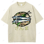 Unisex Saury Printed Washed Tee