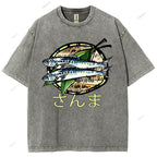 Unisex Saury Printed Washed Tee