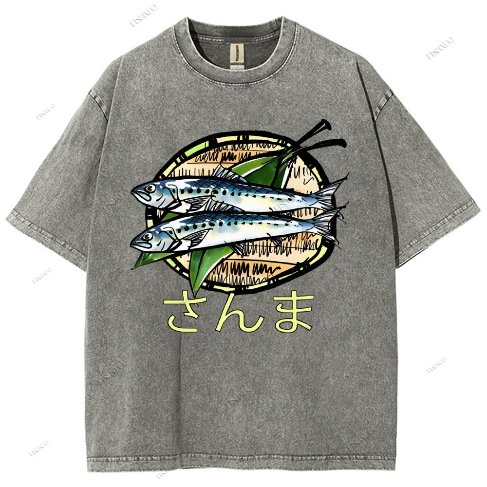 Unisex Saury Printed Washed Tee