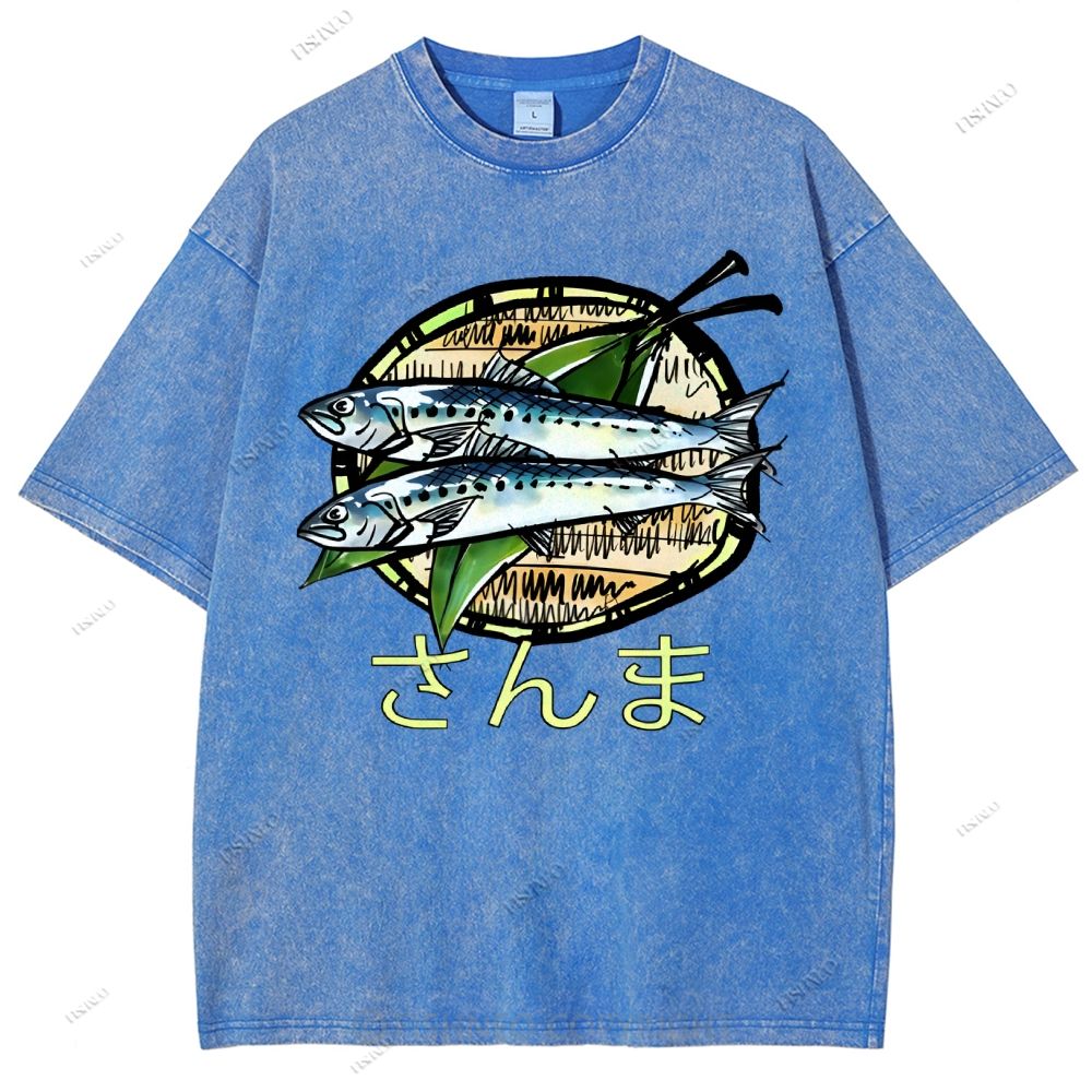Unisex Saury Printed Washed Tee