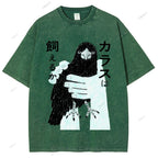 Unisex Japanese Bird Graffiti Printed Washed Tee