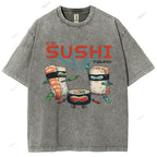 Unisex Sushi Printed Washed Tee